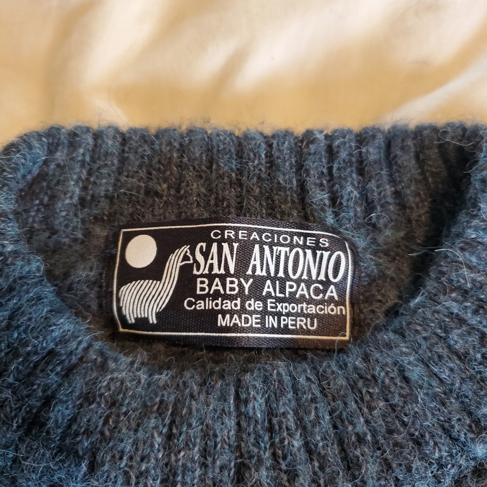 San Antonio Baby Alpaca Sweater Blue Crew Neck Knit Pullover Made in Peru - Picture 2 of 8